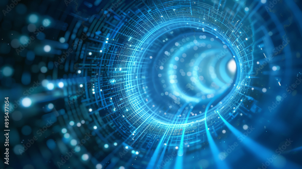Blue Cyber Tunnel: Data Flow in Futuristic Cyberspace. Generative AI Blue Cyber Tunnel: Data Flow in Futuristic Cyberspace. Generative AI
