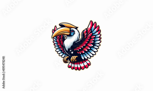hornbill with big wings american vector mascot design