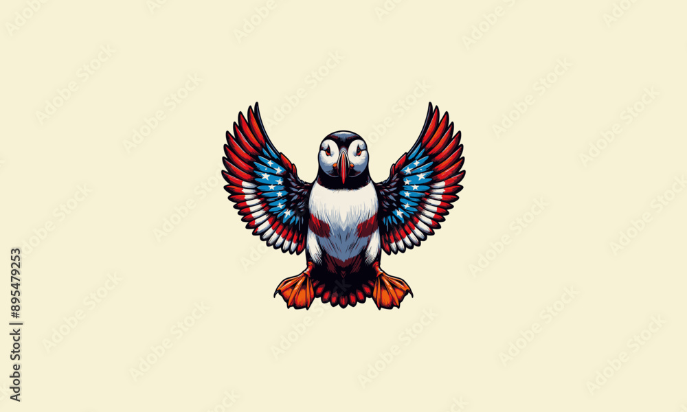 Naklejka premium puffin with big wings american vector logo design
