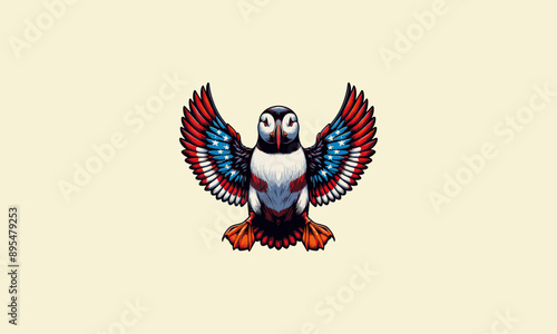 puffin with big wings american vector logo design photo