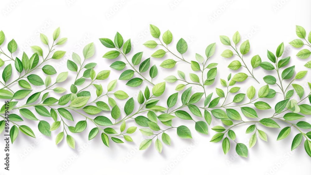 Delicate fresh green leaves surround a crisp white background, forming a stunning seamless border perfect for elegant paper craft designs. Delicate fresh green leaves surround a crisp white background, forming a stunning seamless border perfect for elegant paper craft designs.