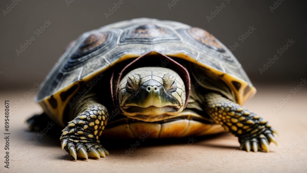 Obraz premium Sick Turtle with Closed Eyes and Listless Movements