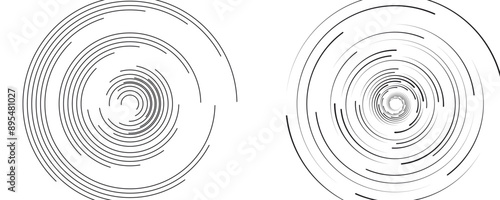 Set of two radial hypnotic spirals, on transparent background