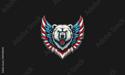 head bear roar with wings vector illustration american mascot design