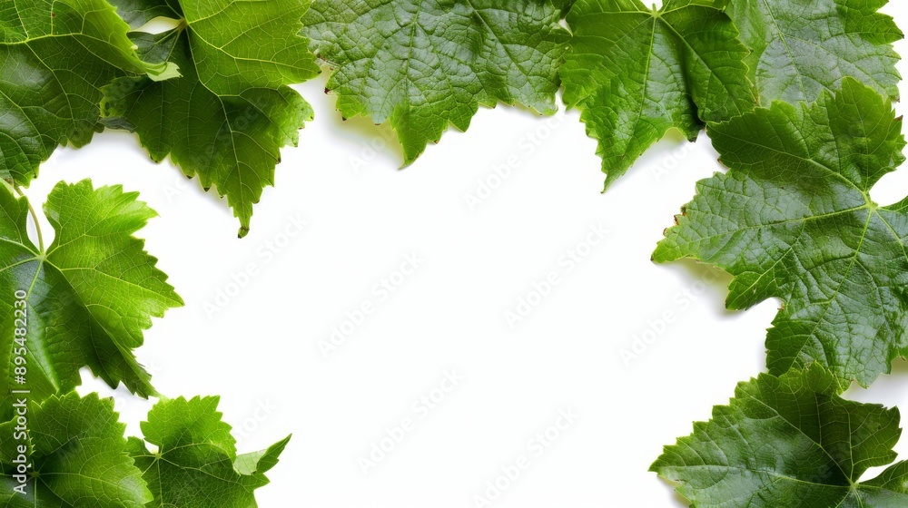 Grape Leaves Frame against White Background Grape Leaves Frame against White Background