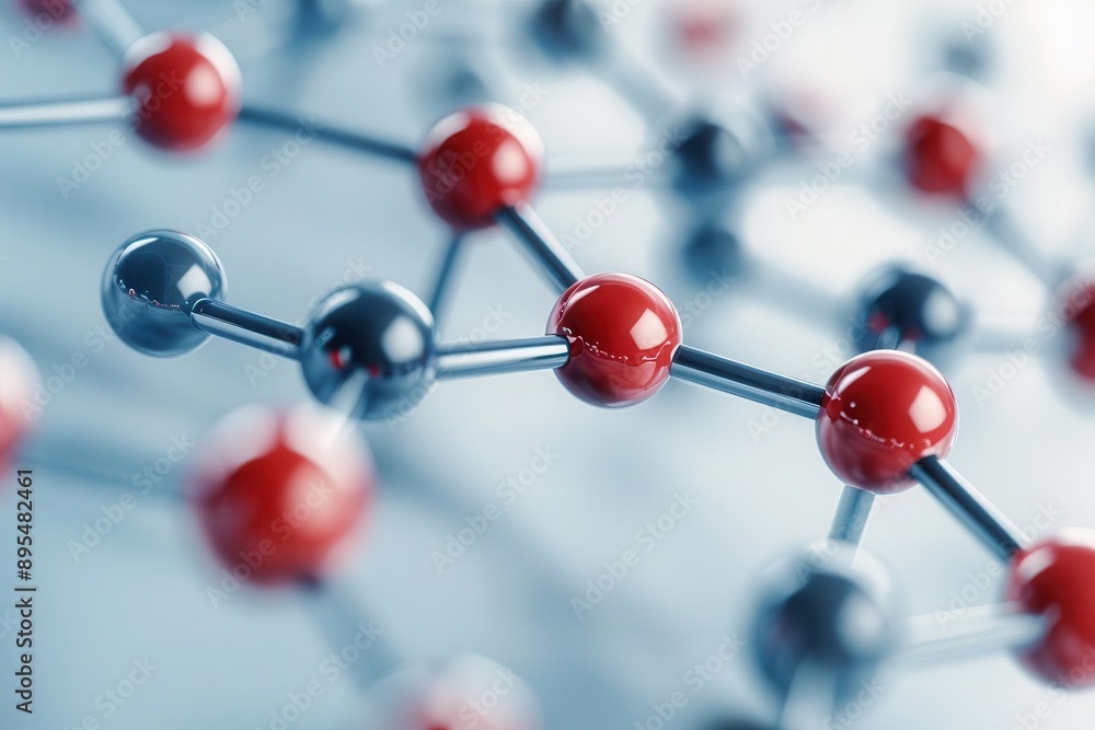 Obraz premium Close-up of molecular structure featuring colorful atoms, illustrating the concept of chemistry and scientific research.