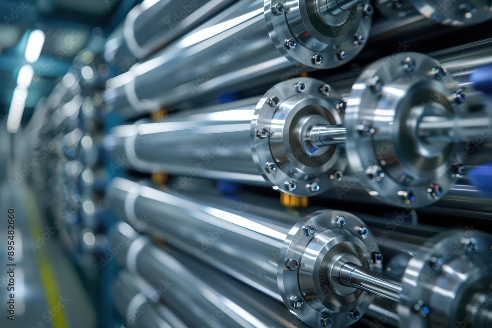Close-up view of industrial stainless steel pipes used in machinery and manufacturing, showcasing precision engineering and technology. Close-up view of industrial stainless steel pipes used in machinery and manufacturing, showcasing precision engineering and technology.