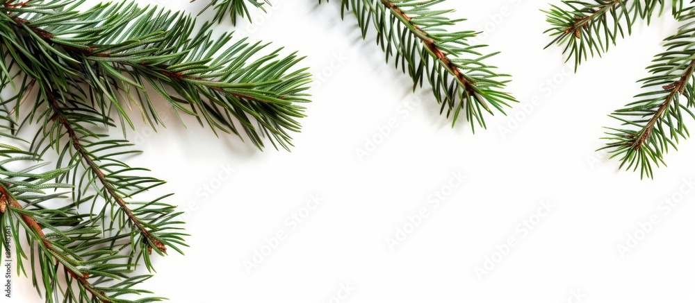Pine Leaves Frame with White Background Pine Leaves Frame with White Background