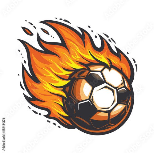 soccer cartoon illustration with fire burning effect isolated on white ,generative ai