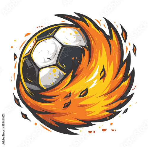 soccer cartoon illustration with fire burning effect isolated on white ,generative ai