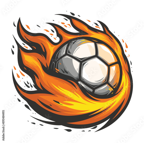 soccer cartoon illustration with fire burning effect isolated on white ,generative ai