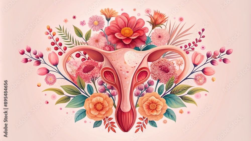 A delicate, pink-hued illustration showcases the uterus surrounded by blooming flowers, emphasizing the significance of women's reproductive health awareness.