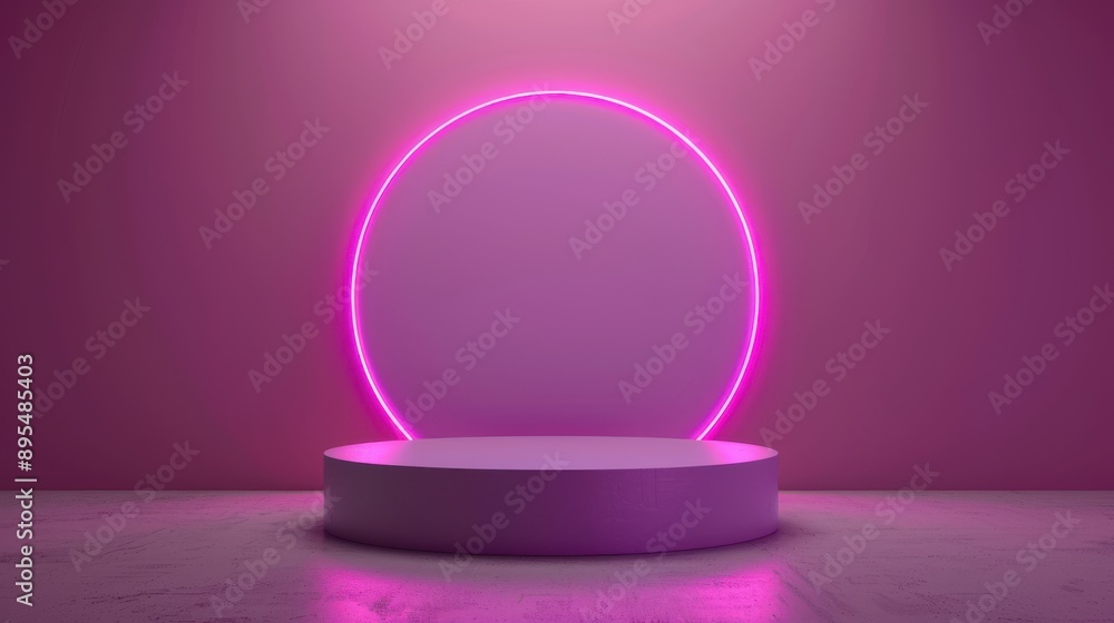 Minimalist square podium stand, circular neon purple, tech backdrop, 3D render, modern and sleek, topdown view, soft studio lighting, high detail Minimalist square podium stand, circular neon purple, tech backdrop, 3D render, modern and sleek, topdown view, soft studio lighting, high detail