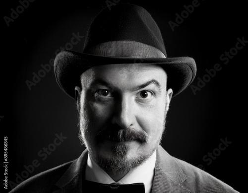 Classic Film Noir Man Headshot Portrait with Timeless Elegance