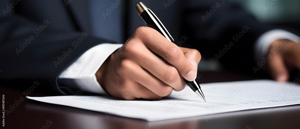 Hand Signing Document With Pen. Hand Signing Document With Pen.