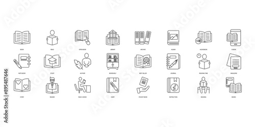 Book icons set. Set of editable stroke icons.Set of Book