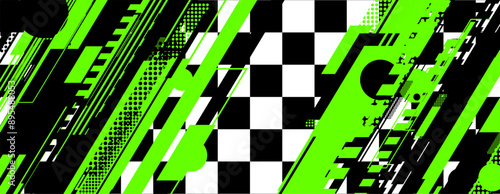 abstract green racing background with checkboard and lines
