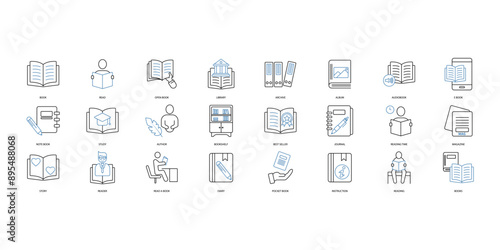 Book icons set. Set of editable stroke icons.Set of Book