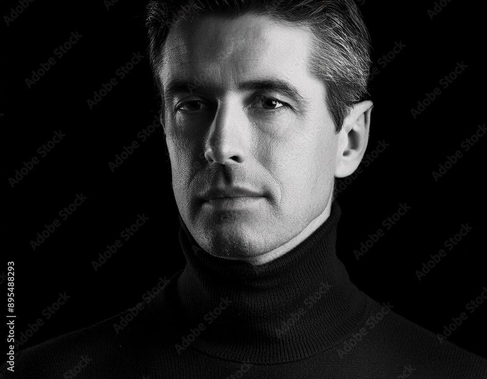 Classic Film Noir Man Headshot Portrait with Timeless Elegance Classic Film Noir Man Headshot Portrait with Timeless Elegance