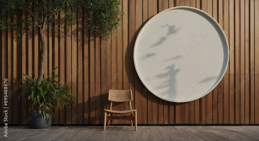 A wooden wall hosts a circular mockup signboard, awaiting a storefront's branding in a street setting
A wooden wall hosts a circular mockup signboard, awaiting a storefront's branding in a street setting