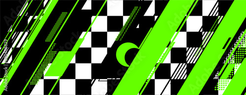 abstract green racing background with checkboard and lines