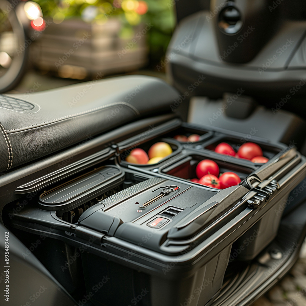 Naklejka premium Turn the Key in the Scooter’s Underseat Storage: Easy Access to Your Scooter’s Hidden Compartment