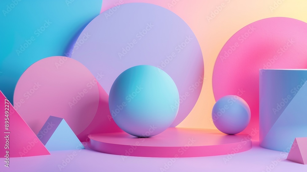 A vibrant and playful scene showcasing a variety of pastel-colored geometric shapes, symbolizing creativity, balance, and harmony. The image is perfect for representing concepts of design, innovation, A vibrant and playful scene showcasing a variety of pastel-colored geometric shapes, symbolizing creativity, balance, and harmony. The image is perfect for representing concepts of design, innovation,