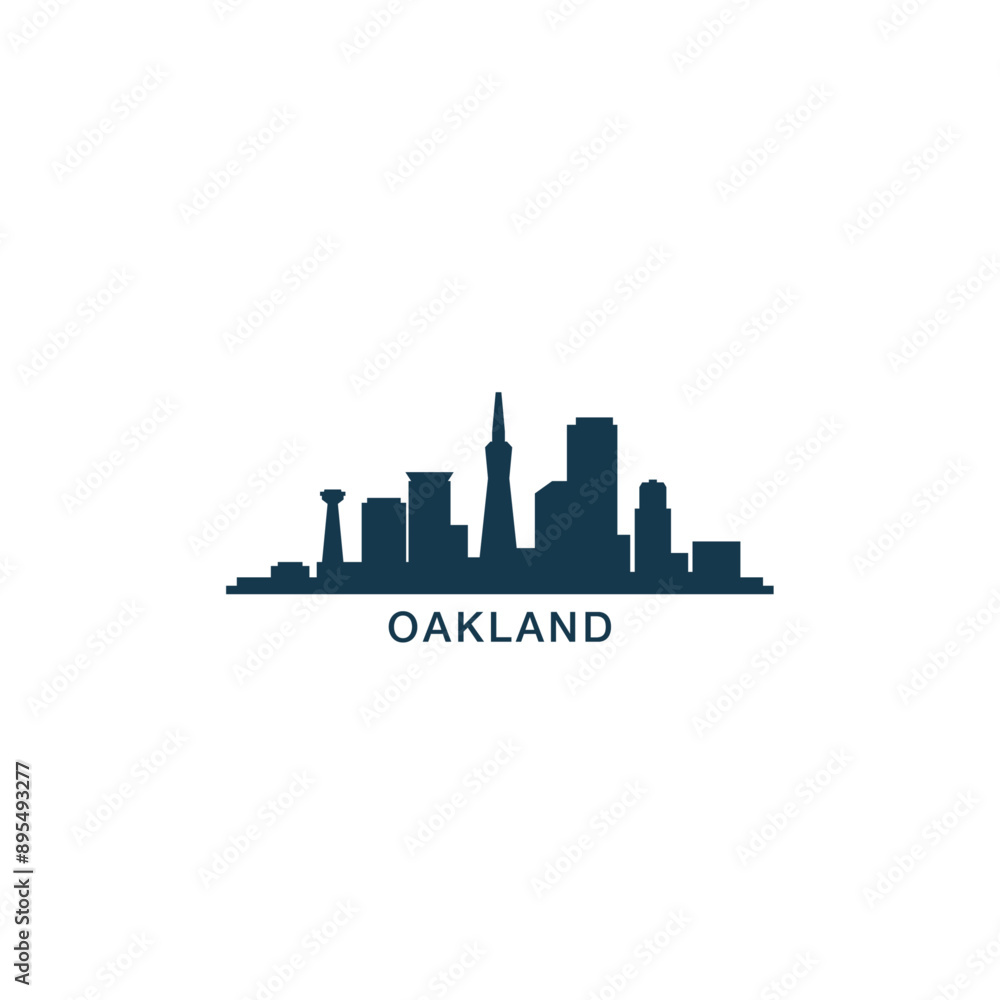 Fototapeta premium Oakland USA city skyline, horizon logo. Panorama, US California state icon, abstract landmarks, skyscraper, buildings. United States of America isolated graphic, vector clipart