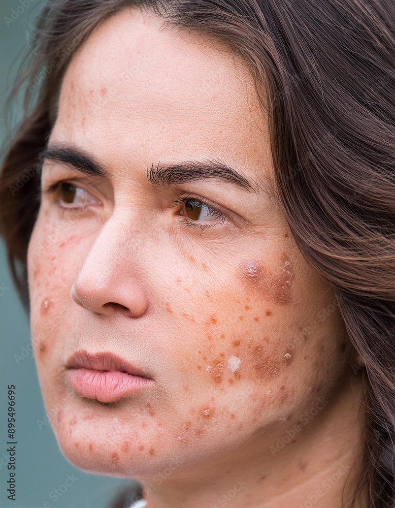 Fototapeta premium Actinic Keratoses on Person's Face: Close-Up Image