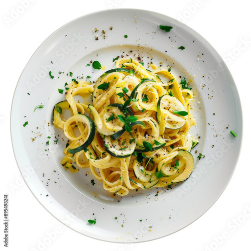 Linguine Pasta with Zucchini and Parsley PNG Transpareny photo