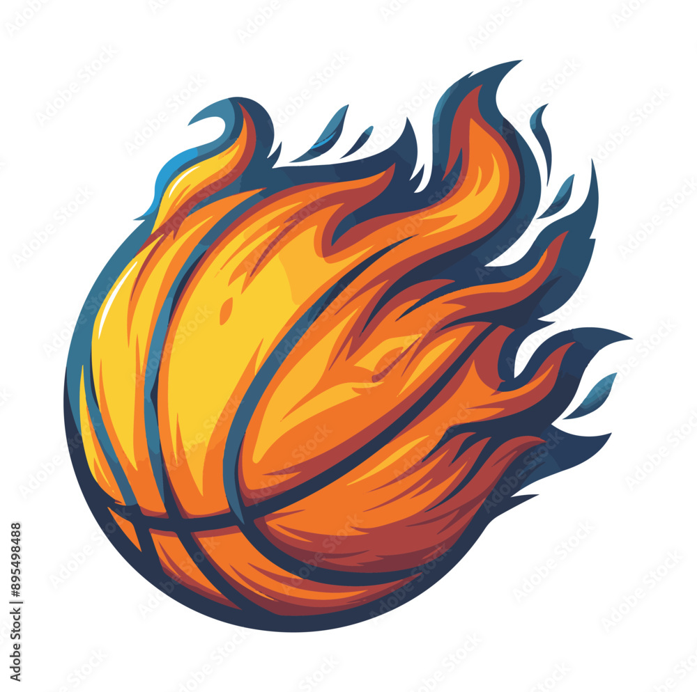 Basketball cartoon illustration with fire burning effect isolated on white ,generative ai Basketball cartoon illustration with fire burning effect isolated on white ,generative ai