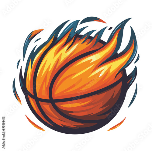 Basketball cartoon illustration with fire burning effect isolated on white ,generative ai