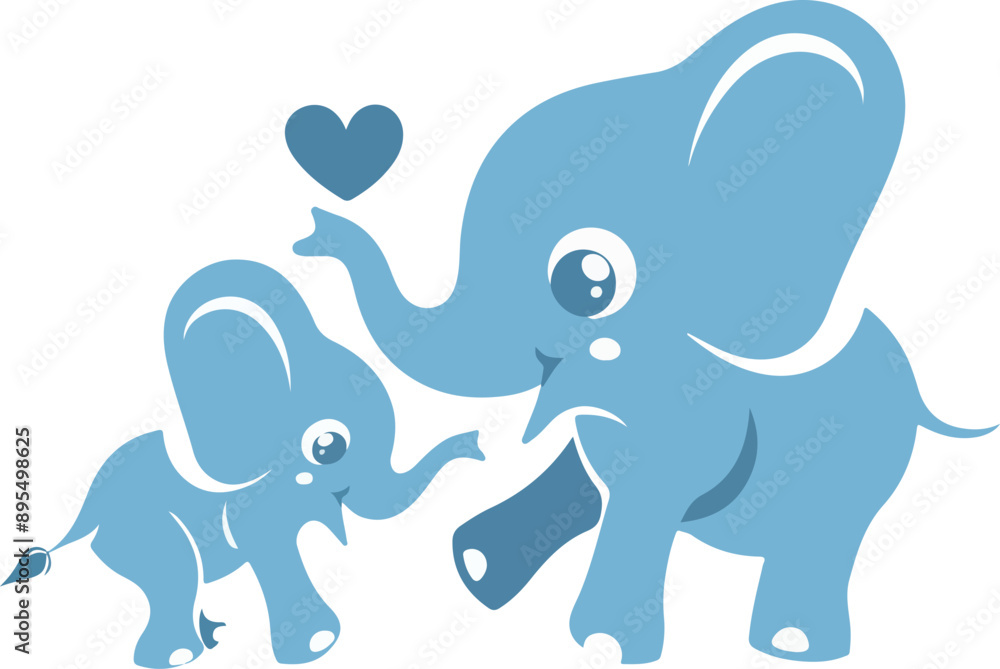 Cute Blue Elephants Illustration Cute Blue Elephants Illustration