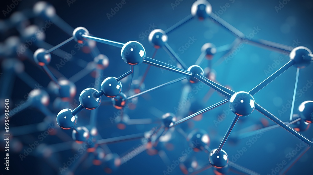 Blue 3d molecule structure: scientific illustration of molecular model highlighting atomic bonds and chemical compounds, ideal for educational and research purposes in chemistry, biology, and biochemi Blue 3d molecule structure: scientific illustration of molecular model highlighting atomic bonds and chemical compounds, ideal for educational and research purposes in chemistry, biology, and biochemi