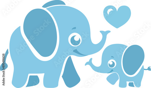 Cute Blue Elephants Illustration