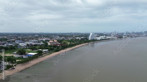 Aerial View of Pattaya Banglamung Beach and Cityscape on a Cloudy Day photo