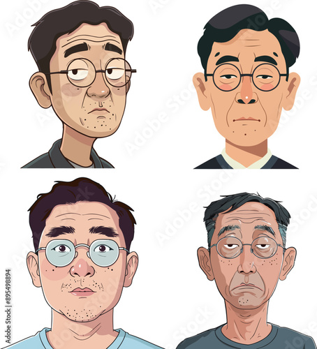 Elderly Men Cartoon Portraits