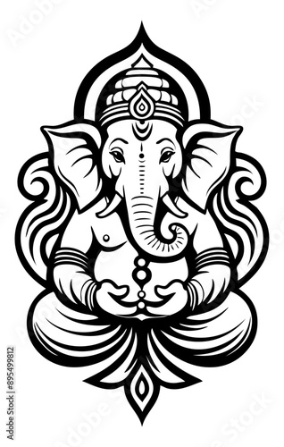 Artistic Ganesha Design, Hinduism, Hindu, Symbol, Art, Religion, Indian Art, Hindu God, Lord, Festival Lucky Symbol, Design, Artistic Indian Design, Black, Tattoo, Decorative, Celebration Art