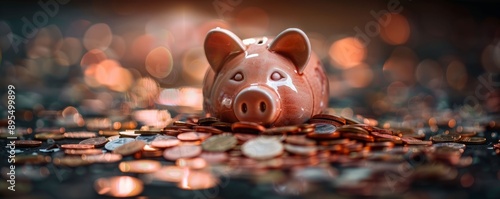 Piggy bank surrounded by coins. photo