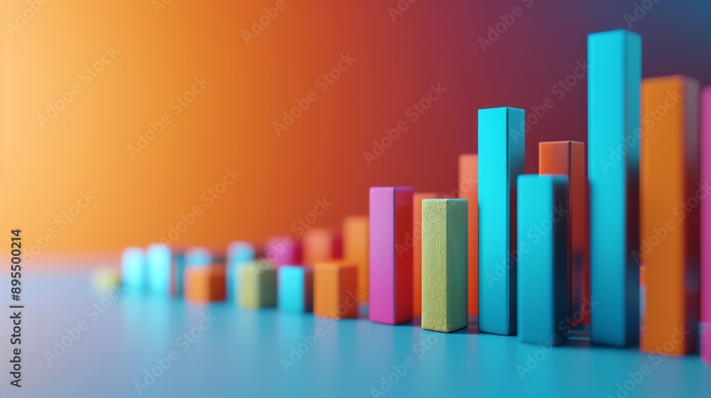 A vibrant 3D bar chart depicting growth and data visualization in an abstract, colorful style against a gradient background. A vibrant 3D bar chart depicting growth and data visualization in an abstract, colorful style against a gradient background.