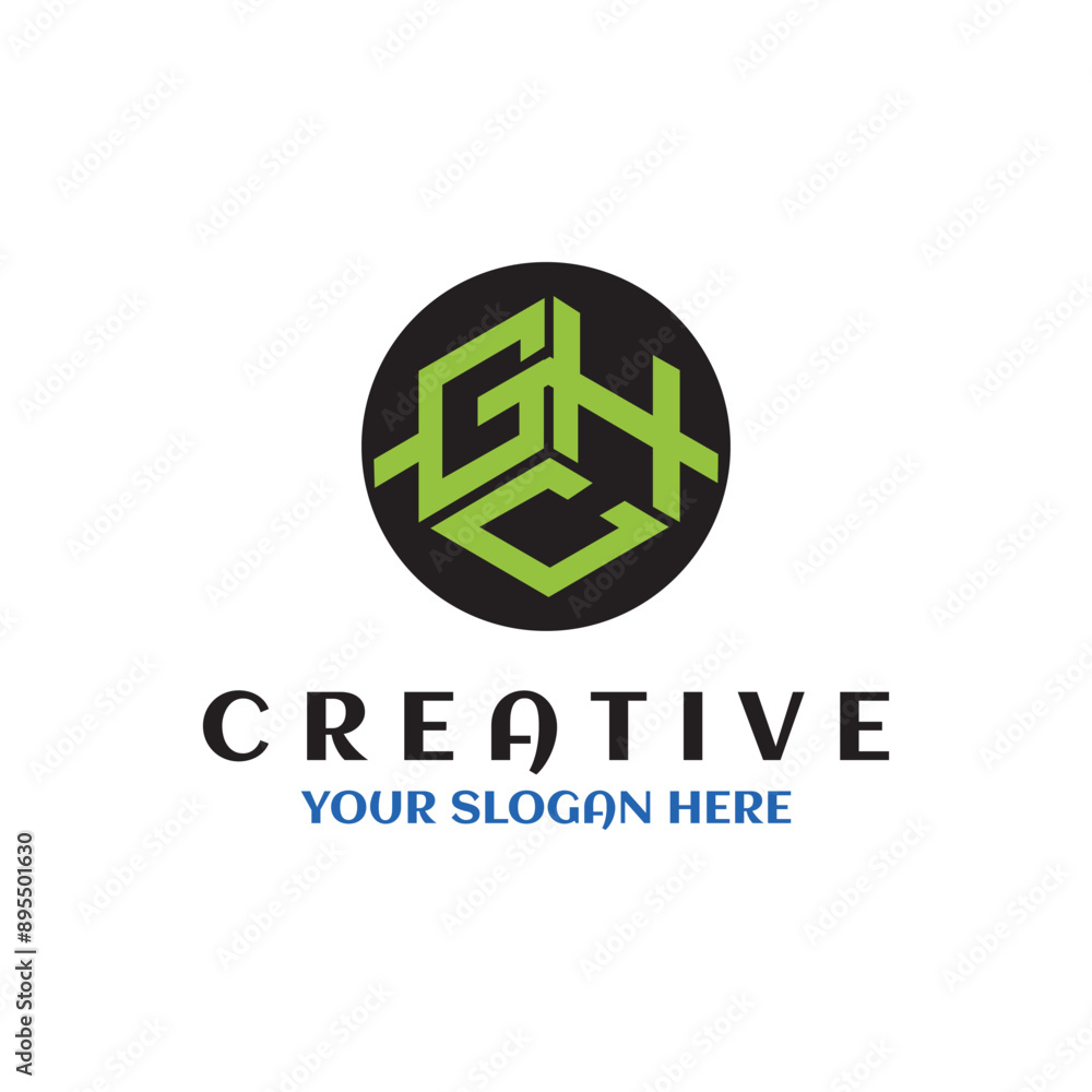 ghc letter hexagon with black circle icon logo vector. Typography brand illuatration ghc letter hexagon with black circle icon logo vector. Typography brand illuatration
