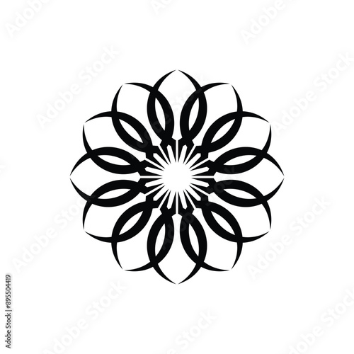 Flower black silhouette icon symbol. Stylized flower mandala symmetry ornament. Best floral for seamless mandala patterns, print, tattoo, web, logo creating and brand design. vector illustration