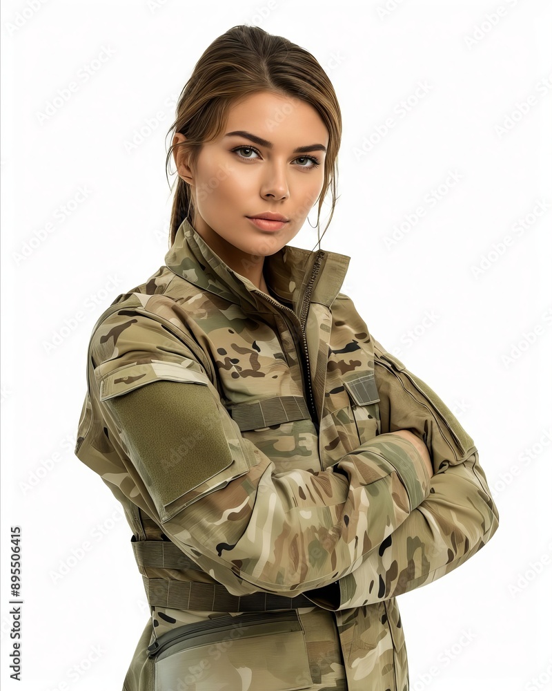 A woman in military uniform standing with her arms crossed. A woman in military uniform standing with her arms crossed.