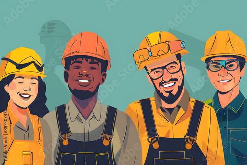 A group of diverse site workers smiling although tired © AungThurein