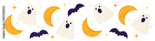 Scary ghost border divider  halloween spooky night illustration 