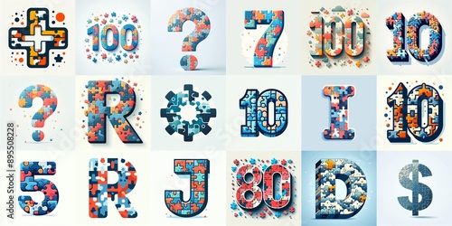 Puzle color geometric tiling Lettering Typeface. AI generated illustration