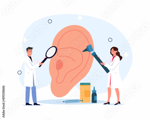 ear treatment doctors treating deaf patient with hear problem ear with diagnostic equipment audiologist treatment