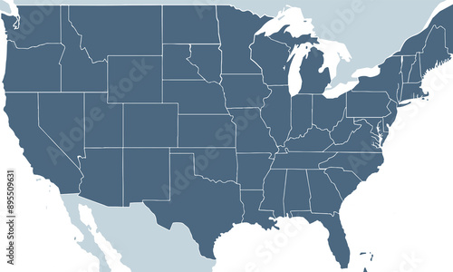 Map of the states and counties in the United Stateswith individual colors,isolated on white background for website layouts,background,education, precise,customizable,Travel worldwide,map silhouette.