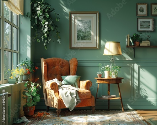 Cozy Reading Nook with Armchair, Side Table, and Floor Lamp in Warm Interior Setting Captured with Sony A7 IV