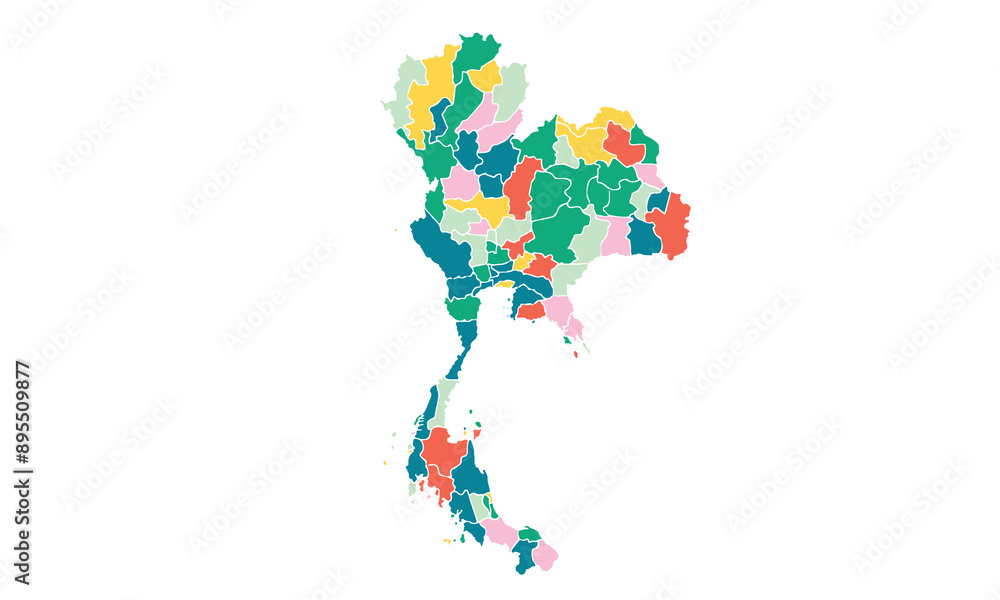 Thailand map with individual colors,isolated on white background for website layouts,background,education, precise,customizable,Travel worldwide,map silhouette backdrop,earth geography, political. Thailand map with individual colors,isolated on white background for website layouts,background,education, precise,customizable,Travel worldwide,map silhouette backdrop,earth geography, political.
